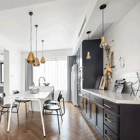 Modern kitchen with black cabinets featuring Forty Pack Brushed Gold Cabinet Pulls Modern Bar Drawer Handles For Kitchen Bathroom And Bedroom