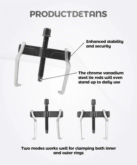Two Jaw Gear Puller Set For Automotive Use, 4 Inch Adjustable Bearing Puller, Chrome Vanadium Steel, front view