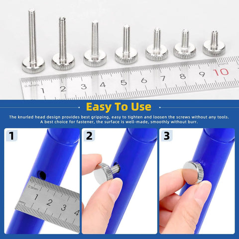 35 Piece M4 Knurled Thumb Screw Set With Seven Lengths 8mm 10mm 12mm 16mm 20mm 25mm 30mm Fully Threaded Round Knurled Bolts