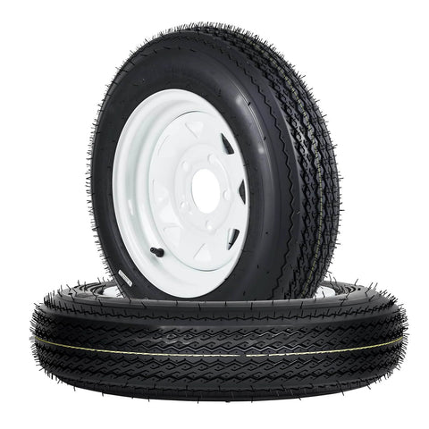 Beefed Up Heavy Duty Trailer Tire And Wheel Assembly Set Of 2 With 4.80-12 Bias Ply Tires Load Range C 6PR 12 Inch White Spoke Wheels