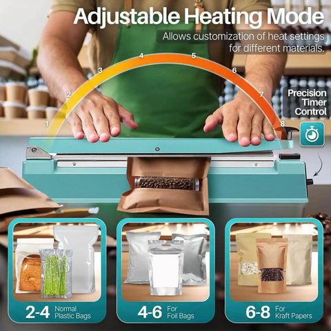 20 Inch Impulse Sealer With 750W Heating, No Warm Up Needed, Fast Bag Sealing For PE And PP Films And Bubble Wrap, adjustable heat modes
