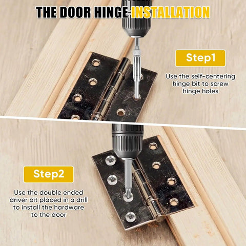 All In One Door Hinge Mortiser And Router Template Kit For 3 To 5 Inch Hinges With One Quarter Or Five Eighths Inch Thickness, Easy To Use Hinge Installation Jig For Square And Round Corner Doors, Produces Clean Mortises, Quick Setup, And Pro Level Fit demonstrating hinge installation process.
