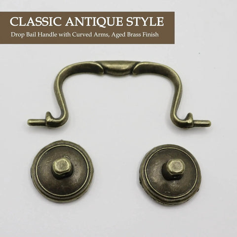 Antique Brass Cabinet Pulls Three And One Quarter Inch Center European Style Decorative Drawer Handles close-up view