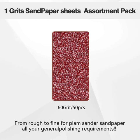 1/4 Sheet Sandpaper Pack 4.5 By 5.5 Inches P60 Red Aluminum Oxide Plain Backing 50 Sheets displayed in package