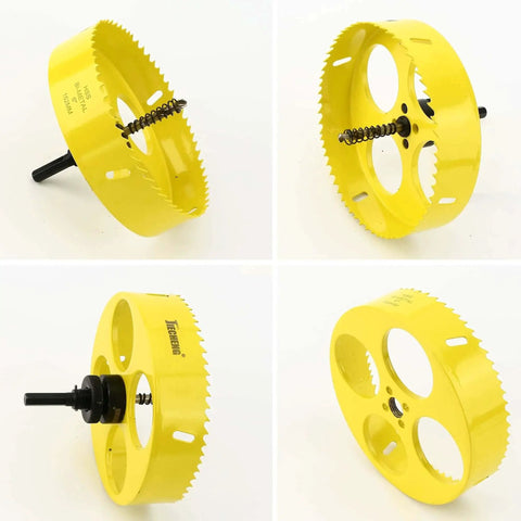 Bi Metal 6 Inch Hole Saw with Three Eighth Inch Hex Shank Arbor for wood plastic drywall plywood and thin metal HSS drill bit