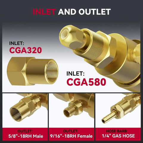 Argon CO2 Welding Regulator For MIG And TIG 0-4000 PSI Inlet 0-30 CFH Argon Output And 0-20 CFH CO2 Output Brass Regulator Connectors