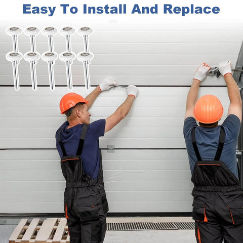 Workers installing 10 Pack Nylon Garage Door Rollers With Sealed 1.8 Inch Stem And 4.7 Inch Pulley Wheels on garage door