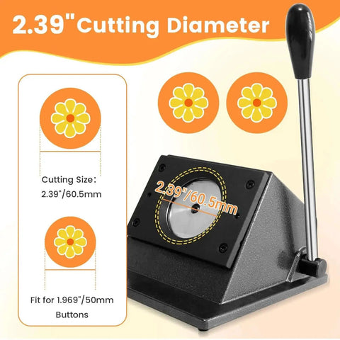 All In One Circle Cutter And Button Paper Cutter For DIY Badges with 2.39 Inch Circle Punch, features 60.5mm cutting diameter