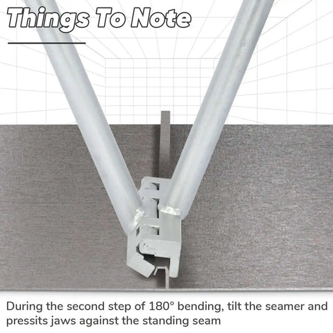 Two In One Hand Seamer For Sheet Metal Heavy Duty standing seam tool in action, showing bending on metal surface with clip lock design.