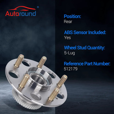Rear Wheel Bearing And Hub Assembly With ABS, 5 Lug Fits 1999-2003 Acura TL And 1998-2002 Honda Accord Rear Left And Right Sides