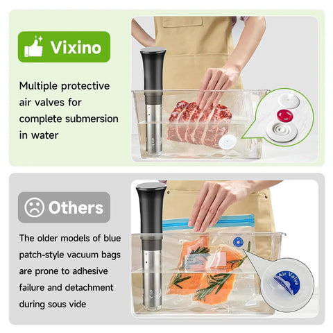 Reusable Vacuum Sealer Bags For Food 40 Count BPA Free Durable Leakproof for meal prep and sous vide cooking shown in use.