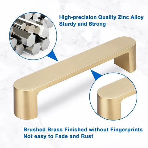 Brushed Brass Cabinet Handles 4 Pack Gold Drawer Pulls For Kitchen Furniture Cupboard 3-3/4 Inch 96mm Hole Spacing