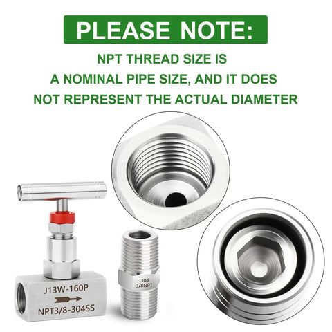Two Pack High Pressure Stainless Steel Straight Needle Valve 304 For Water Gas Oil Flow Control With Three Eighths Inch Female NPT
