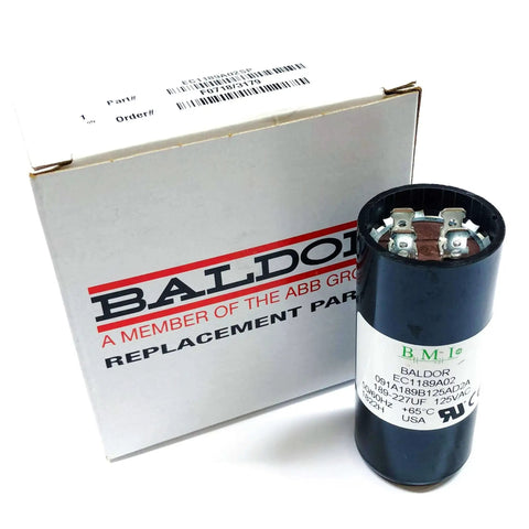 Single motor run capacitor replacement for HVAC and industrial AC motors, 440 VAC rated, shown with packaging box