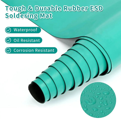 Large ESD Grounding Desk Mat Roll 23.6 By 118 Inches High Temperature Anti Static Rubber Pad close-up with durability icons