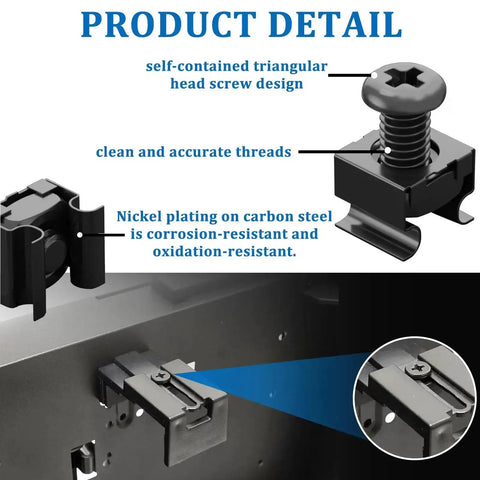 Detail of 40 Sets M6 Rack Mount Hardware Kit With Cage Nuts, Screws, Nylon Lock Washers for Server Racks, vibration resistant setup
