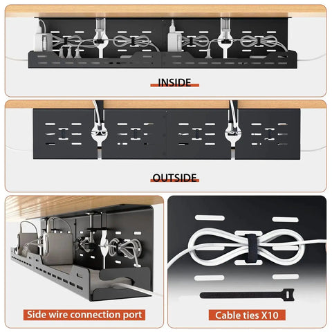 Under Desk Cable Management Tray 32 Inch Steel Cord Organizer with C Clamp and Screw Mount for Home Office wire setup
