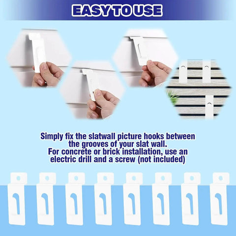 Installation guide for 30Pcs Slatwall Notch Hooks For Display Panels Photo Frames And Pegboard Hangers White Slatwall Accessories