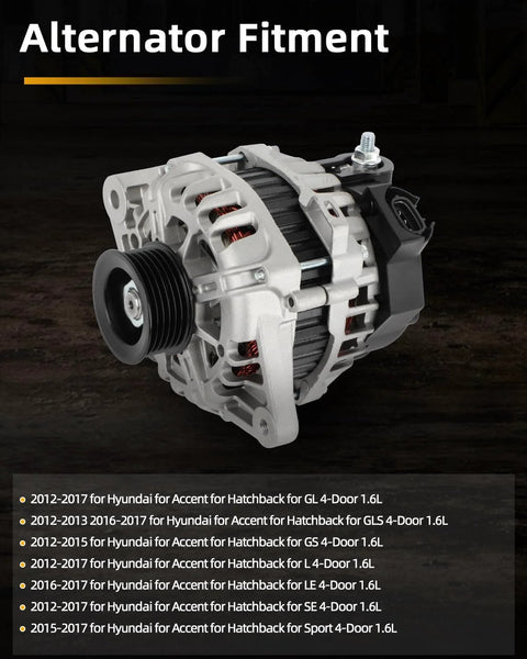 Drop In 12V 90Amp Alternator With S6 Pulley For Hyundai Accent 2012 2017 And Veloster 2012 2017 And Kia Rio 2012 2013