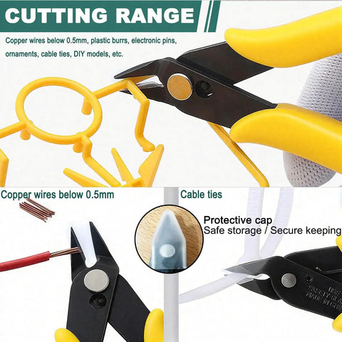 Close-up of 3D Print Deburring Tool Set With 11 High Speed Steel Blades And 5 Needle Files showing micro wire cutter.
