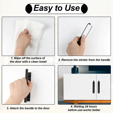Easy install guide for 4 Pack Peel And Stick Cabinet Handles Adhesive Drawer Pulls For Kitchen Cabinets Doors And Windows Black Finish