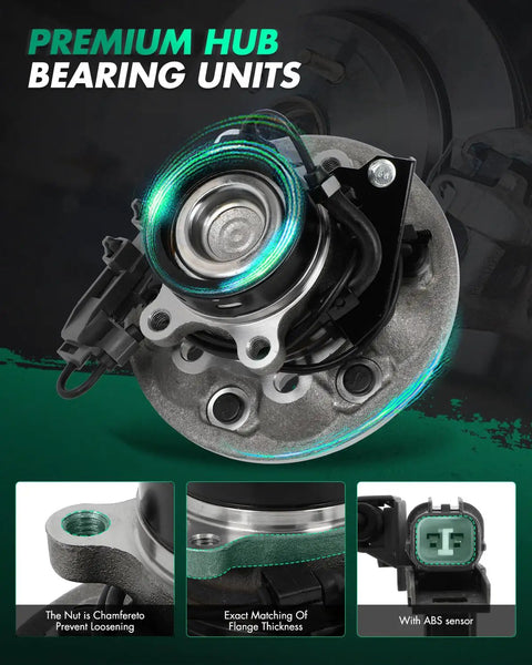 Front Wheel Hub Bearing Assembly For Chevy Colorado And GMC Canyon 2004 2008 5 Lug With ABS Fits 2.8L 2.9L 3.5L 3.7L Engines Premium Wheel Hub Replacement For Smooth Quiet Ride, close-up view showing ABS sensor and flange thickness