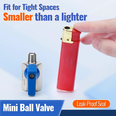 Mini ball valve, 1/8 in, 304 stainless steel with blue lever, male x female NPT threaded shut-off valve.
