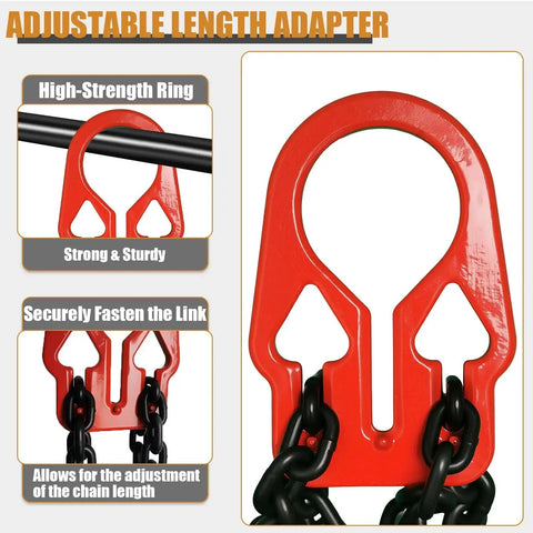 Noliven heavy-duty lifting chain sling with adjustable length adapter and dual chains, red