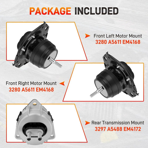 Engine And Transmission Mount Set Of 3 For 2011-2019 Jeep Grand Cherokee And Dodge Durango 3.6L 5.7L RWD, parts labeled.