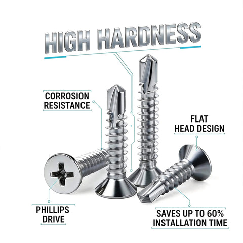 12 By 2 And A Half Inch Flat Head Phillips Self Tapping Screws For Metal And Plastic, 410 Stainless Steel High Hardness Self Drilling Screws