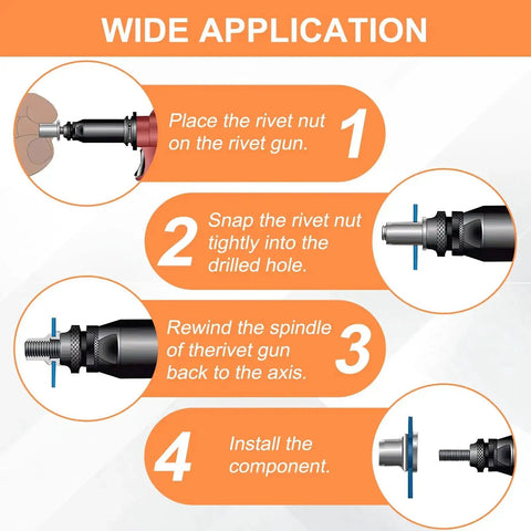 Installation process for Beefed Up Metric Rivet Nut Assortment Kit 105 Pieces Stainless Steel Rivet Nuts M3 M4 M5 M6 M8 UNC