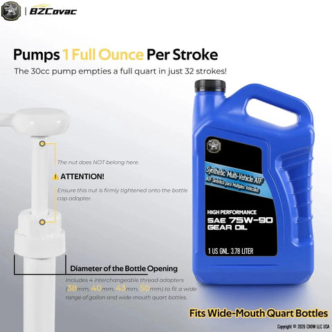 30cc Hand Oil Transfer Pump For Gallon Bottles Gear Oil And Transmission Fluid with SAE 75W-90 jug.