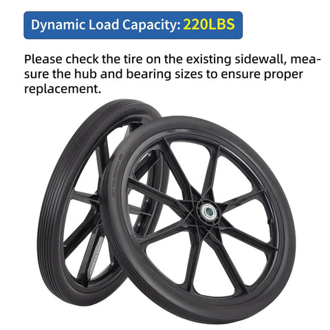 Flat Free Twenty Inch Tire And Wheel Set With Centered Hub Two And Half Inch For Wheelbarrow And Garden Cart Replacement