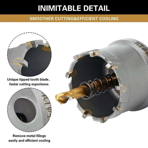 Close-up of 2 Inch TCT Hole Saw Kit With Tungsten Carbide Teeth And Titanium Plated Pilot Bit For Drilling Hard Metals