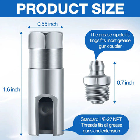 Grease Gun Coupler With One Eighth Inch NPT Threads, Saillong Push On Slotted Right Angle Grease Coupler dimensions with fitting