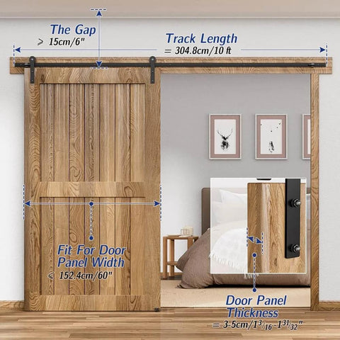 Sliding Barn Door Hardware Kit For 10 Ft Track, Smooth And Quiet Glide, Easy Installation, Fits 60 Inch Wide And 1.18 To 1.96 Inch Thick Wooden Doors