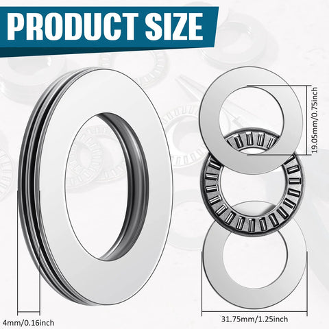 Thrust needle roller bearing set with washers, 10 sets, 0.75 in bore, 1.25 in OD by Amazon BISS