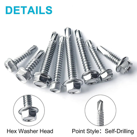 410 Stainless Steel TEK Self Tapping Screws Assortment For Metal Self Drilling Hex Head 430 Piece Pack 13 Sizes