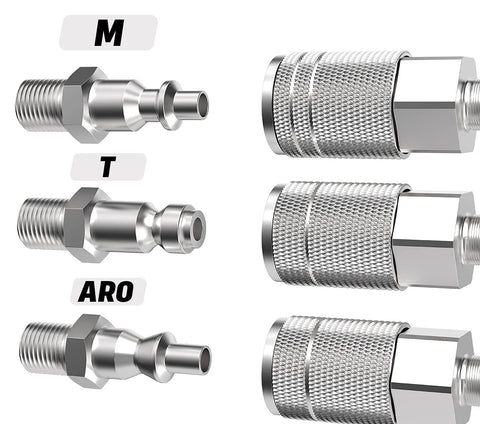 Air hose fittings set by JOROY: steel high-flow 3/8 in, 1/4 in male threads, M/T/ARO adapters, 10 pcs