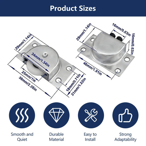 Silent Gliding Sliding Cabinet Door Hardware Kit With Nylon Wheels Heavy Duty Closet Door Rollers and measurements diagram