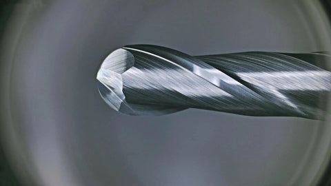 Close-up of a Ball Nose Carbide End Mill Set With MAH Coating For Stainless Steel, Hardened Steels, High Temp Alloys, 2 Flute