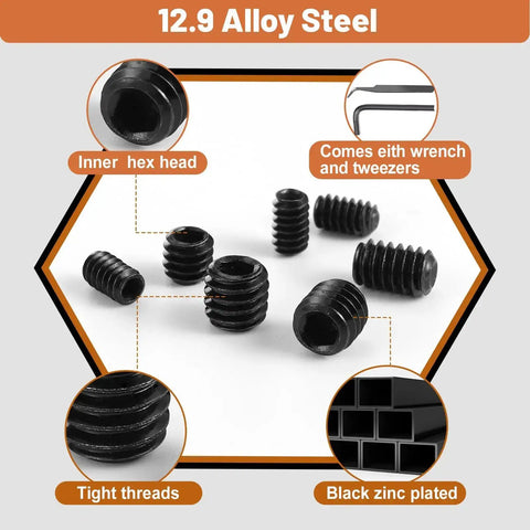 Hardworking 500 Piece Set Screw Kit With 25 Sizes Metric And SAE For Everyday Repairs Pro Grade 12.9 Alloy Steel Head Socket Screws displayed