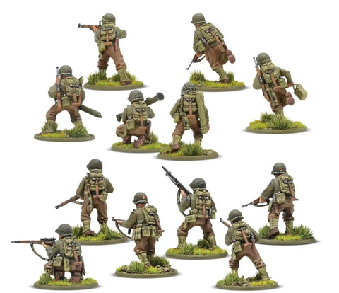 US Rangers 28mm Plastic Miniatures For World War II Tabletop Wargaming 30 Highly Detailed Infantry Figures back view on terrain