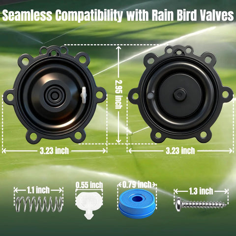FRUSSONIA 3-pack valve diaphragm replacement kit for Rain Bird CP/CPF/DV valves; Buna-N rubber, crack & UV resistant.