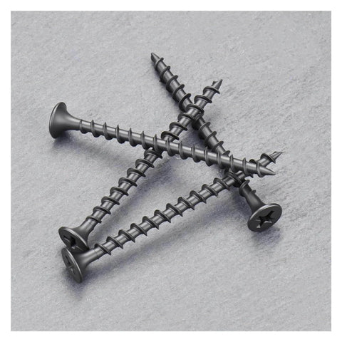 50 Piece Size 6 Drywall Screws For Wood And Drywall Coarse Thread Phillips Bugle Head Black Finish on gray surface