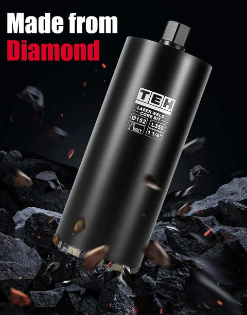 Beastly 3 Inch Wet Diamond Core Drill Bit For Reinforced Concrete And Masonry One And A Quarter Inch Thread 14 Inch Drilling Depth Fast Cutting With Upgraded Teeth And Low Noise Great For Concrete Block And Hard Masonry TEHify, black core bit close-up view