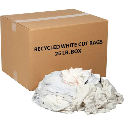Recycled White Cut Rags In 25 Lb Box For All Purpose Heavy Duty Wipers Polishing Dusting And Cleaning Jobs Made From Assorted Knits