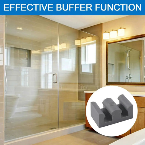4-Piece Framed Silicone Shower Door Bumpers For Sliding Glass Doors, installed on clear grey shower enclosure, impact safe