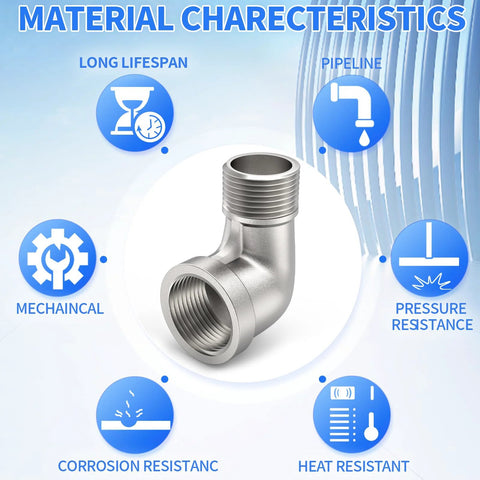 ChillWaves 304 stainless steel 90-degree pipe elbow, 1/2 in NPT male x 1/2 in NPT female, 3-pack
