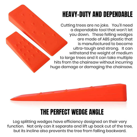 Tree Felling Wedges With Spikes 6 Pack 8 Inch And Five And A Half Inch Wedges showing heavy-duty ABS plastic body used for directing trees.